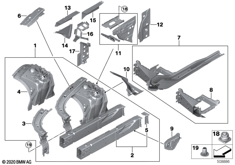 Przednia konstrukcja karoserii  (41_3810) dla BMW 5' G31 LCI BMW ALPINA D5s Tou ECE