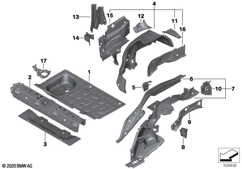 Wnęka koła tylna/elementy podłogi  (41_2587) dla MINI Cabrio F57 LCI Cooper Cabrio ECE