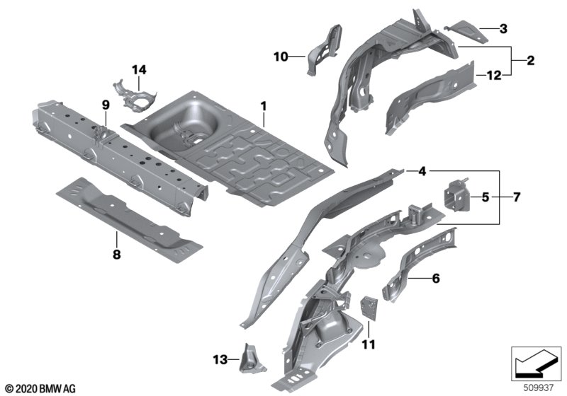 Wnęka koła tylna/elementy podłogi  (41_2303) dla MINI F56 LCI Cooper S 3-drzwiowy ECE