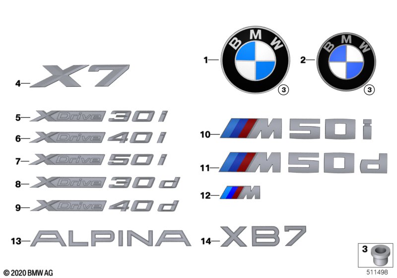 Emblematy / Ciągi napisów  (51_A185) dla BMW X7 G07 X7 40dX SAV ECE