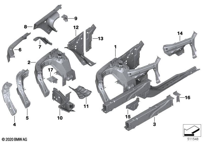 Wnęka koła/łoże silnika  (41_2787) dla BMW X3 G01 LCI X3 20i SAV ECE