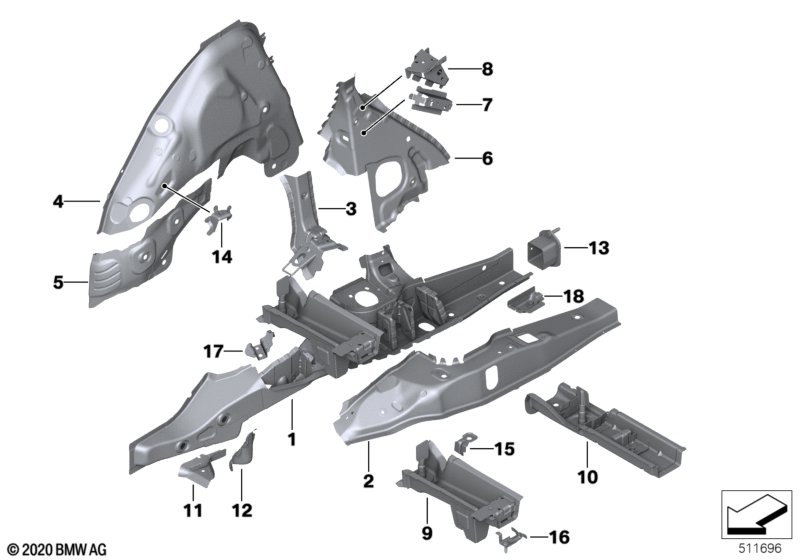 Wnęka koła tylna/elementy podłogi  (41_2790) dla BMW X3 G01 LCI X3 30eX SAV ECE