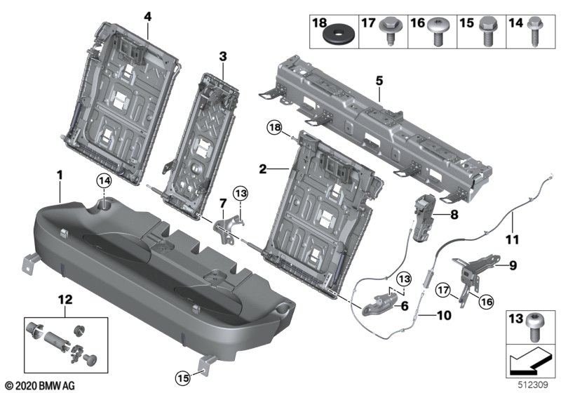 Siedzenie tylne, rama siedziska  (52_4493) dla BMW X5 G05 LCI X5 40iX SAV ECE
