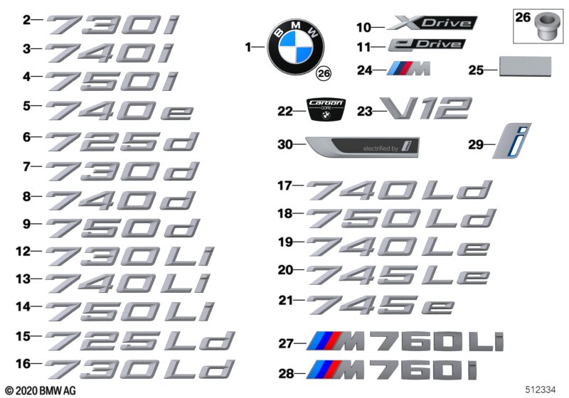 Emblematy / Ciągi napisów  (51_3617) dla BMW 7' G11 LCI 740i Lim ECE
