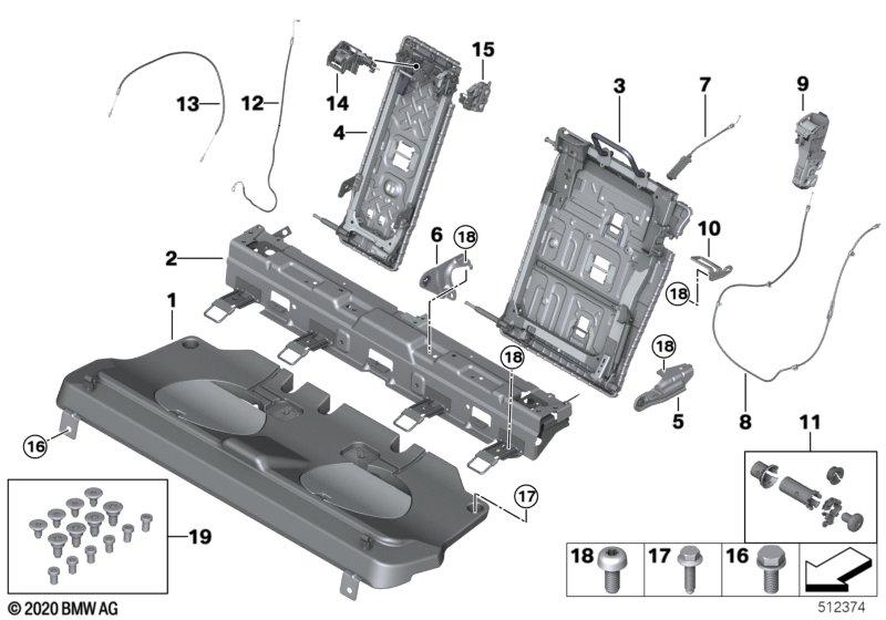 Siedzenie tylne, rama siedziska  (52_4651) dla BMW X6 G06 X6 40dX SAC ECE