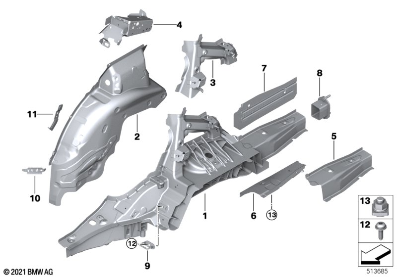 Wnęka koła tylna/elementy podłogi  (41_3527) dla BMW i4 G26 Gran Coupé i4 M50 Gra ECE