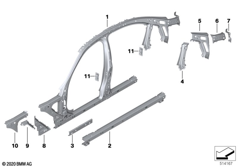 Szkielet boczny, środek  (41_3102) dla BMW 3' G28 325LiX Lim ECE