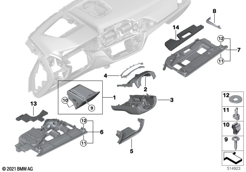 Elementy dod. tablicy przyrządów na dole  (51_Z623) dla BMW X4 G02 LCI X4 20iX SAC ECE