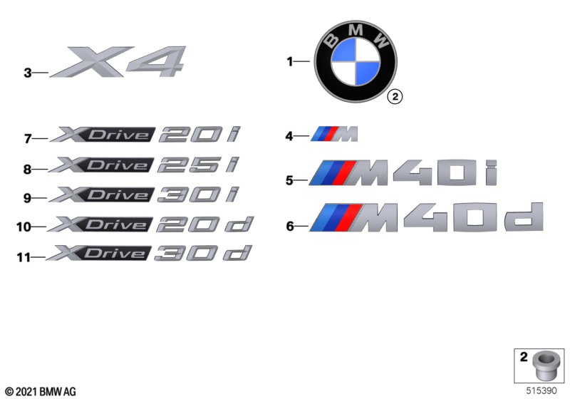 Emblematy / Ciągi napisów  (51_Z690) dla BMW X4 G02 LCI X4 20iX SAC ECE