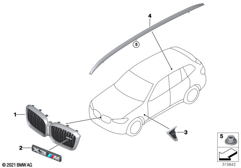 Zewnętrzne osłony / Kratka ozdobna  (51_Z721) dla BMW X3 M F97 LCI X3 M SAV ECE