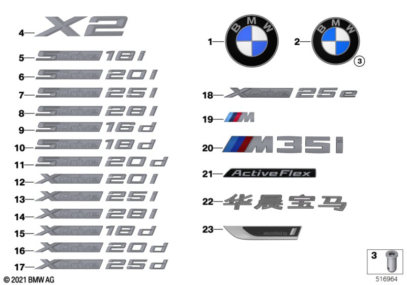 Emblematy / Ciągi napisów  (51_9880) dla BMW X2 F39 X2 M35iX SAC ECE