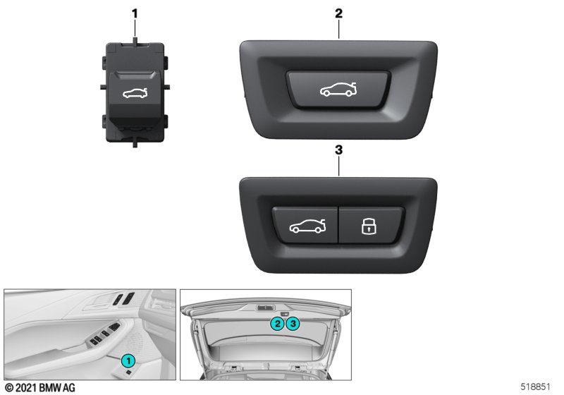 Przełącznik sterowania tylnej klapy  (61_8047) dla BMW 7' G70 740iX Lim ECE