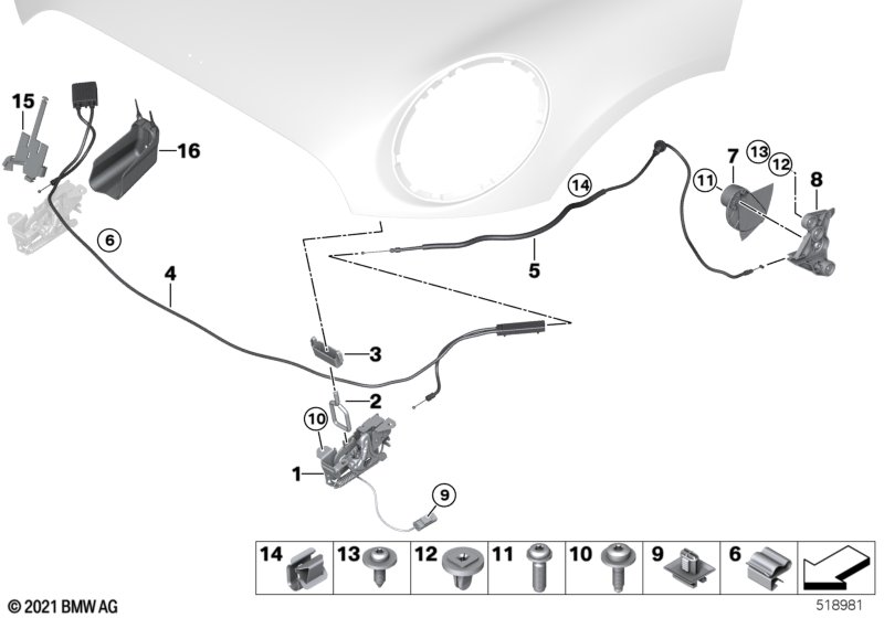 System zamykania pokrywy silnika  (41_3458) dla MINI Cabrio F57 LCI JCW Cabrio ECE