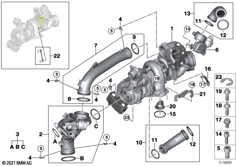 Turbosprężarka, wysokie ciśnienie  (11_9342) dla BMW 5' G31 LCI BMW ALPINA D5s Tou ECE