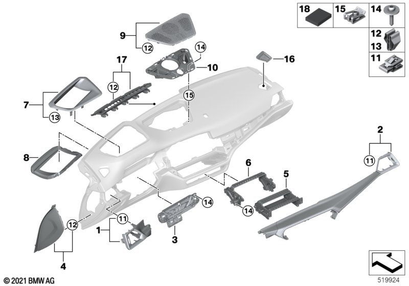 Elementy dod. tablicy przyrządów u góry  (51_B815) dla BMW 3' G21 LCI BMW ALPINA B3 Tou ECE