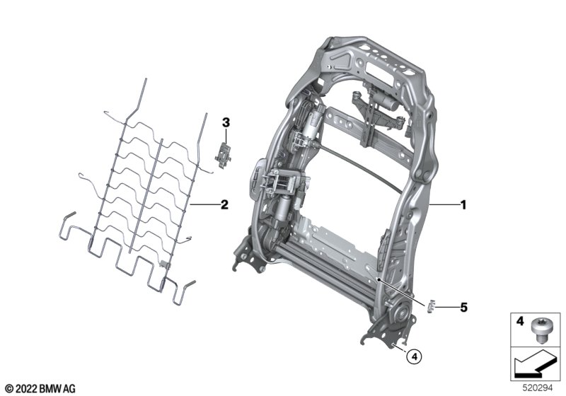 Fotel przedni, rama oparcia  (52_4982) dla BMW X5L G18 LCI X5 30LiX SAV ECE