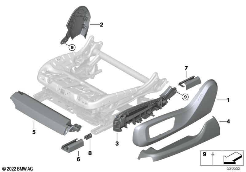 Fotel przedni - osłony fotela elektr.  (52_4985) dla BMW X5L G18 LCI X5 30LiX SAV ECE