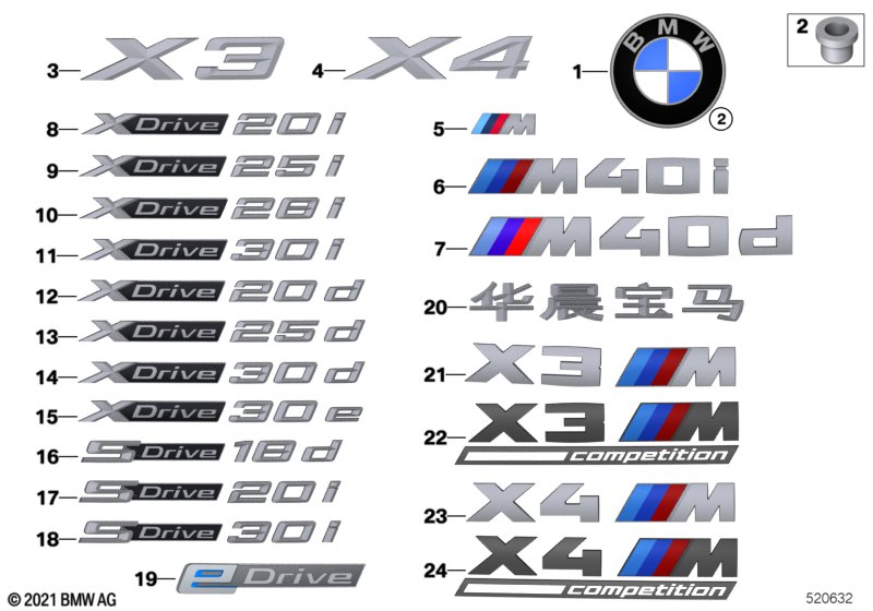 Emblematy / Ciągi napisów  (51_8286) dla BMW X4 G02 X4 30iX SAC ECE