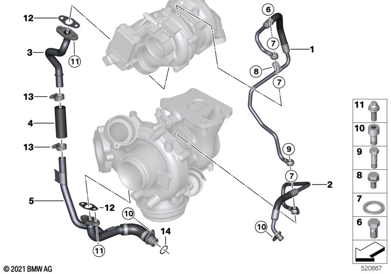 Podawanie oleju do turbosprężarki  (11_6598) dla BMW X3 G01 LCI X3 M40dX SAV ECE