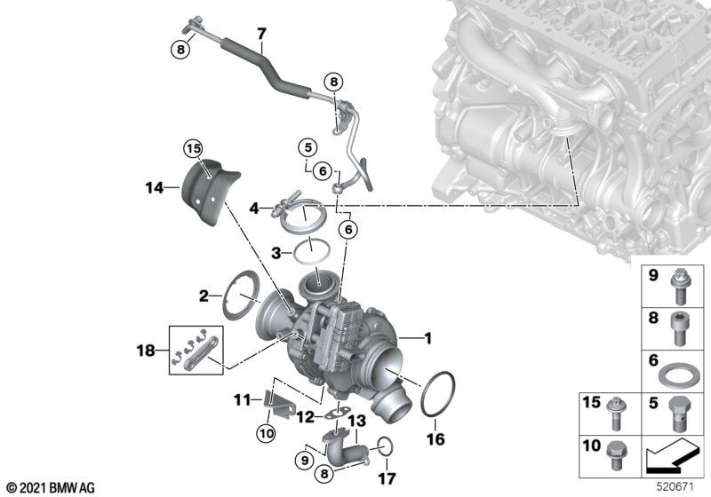 Turbosprężarka ze smarowaniem  (11_5661) dla BMW 5' G30 LCI 520dX Lim ECE