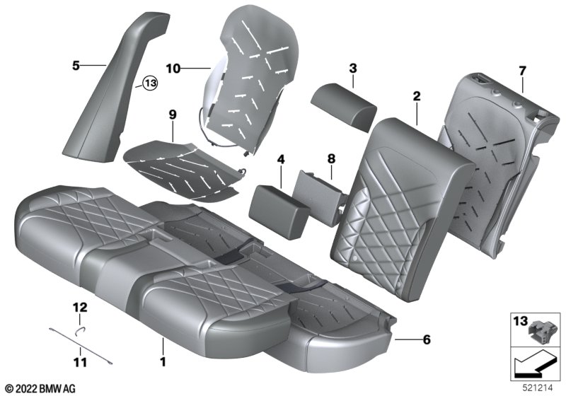 Siedz. tylne, tapicerka i poszycie  (52_5013) dla BMW X5L G18 LCI X5 30LiX SAV ECE