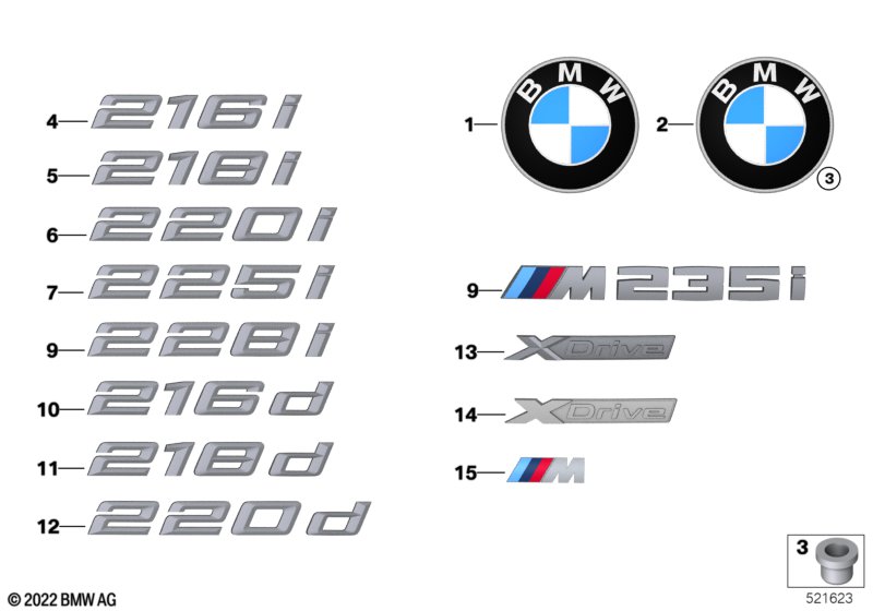 Emblematy / Ciągi napisów  (51_A948) dla BMW 2' F44 Gran Coupé 216d Gra ECE