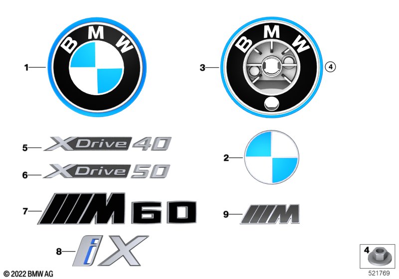 Emblematy / Ciągi napisów  (51_Z756) dla BMW i iX I20 iX M60 SAV ECE