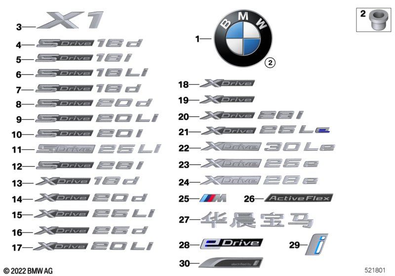 Emblematy / Ciągi napisów  (51_3264) dla BMW X1 F48 LCI X1 25iX SAV ECE