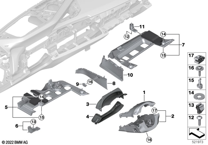 Elementy dod. tablicy przyrządów na dole  (51_B307) dla BMW 7' G70 750eX Lim ECE