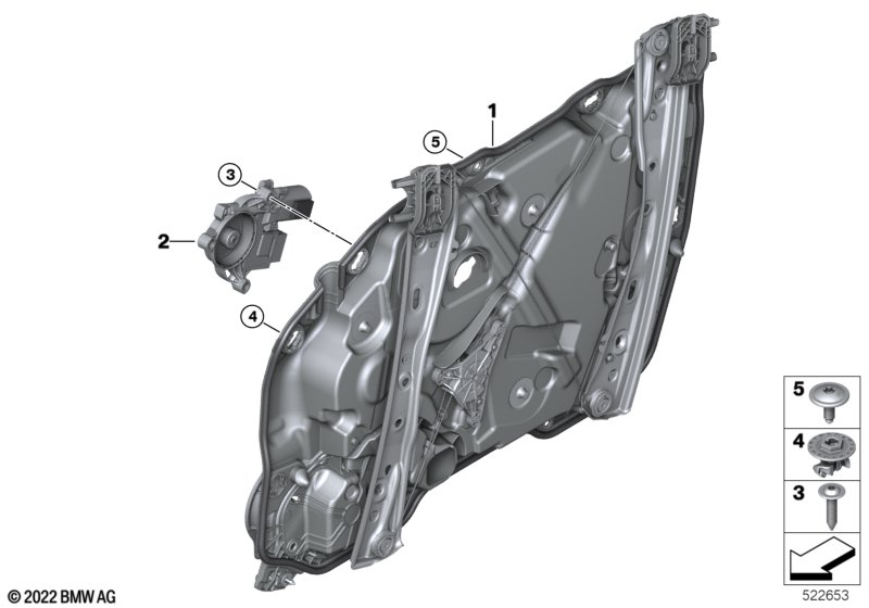 Mechanizm szyby drzwi przednich  (51_B385) dla BMW i3L G28 BEV Saloon i3 eDrive40L Lim ECE