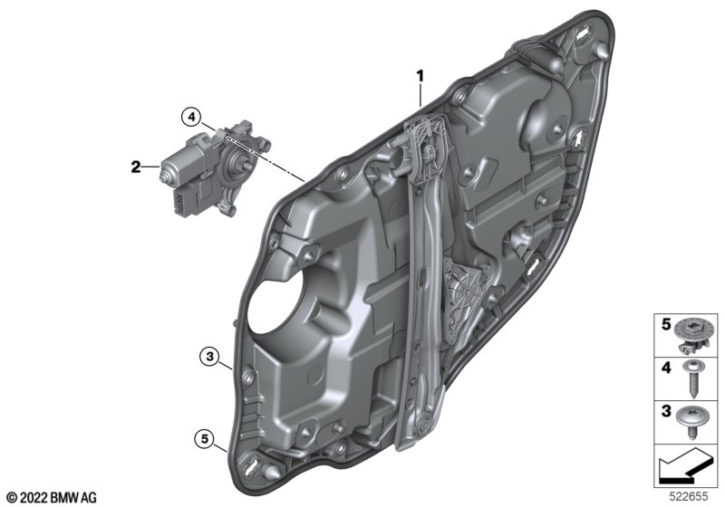 Mechanizm szyby drzwi tylnych  (51_B386) dla BMW i3L G28 BEV Saloon i3 eDrive40L Lim ECE