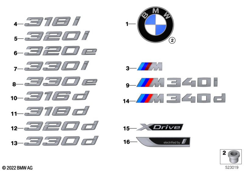 Emblematy / Ciągi napisów  (51_B431) dla BMW 3' G21 LCI 330e Tou ECE