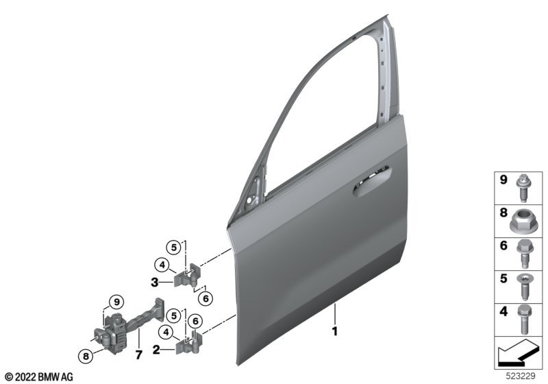 Drzwi przednie, zawias/hamulec  (41_3884) dla BMW X1 U11 iX1 eDrive20 SAV ECE