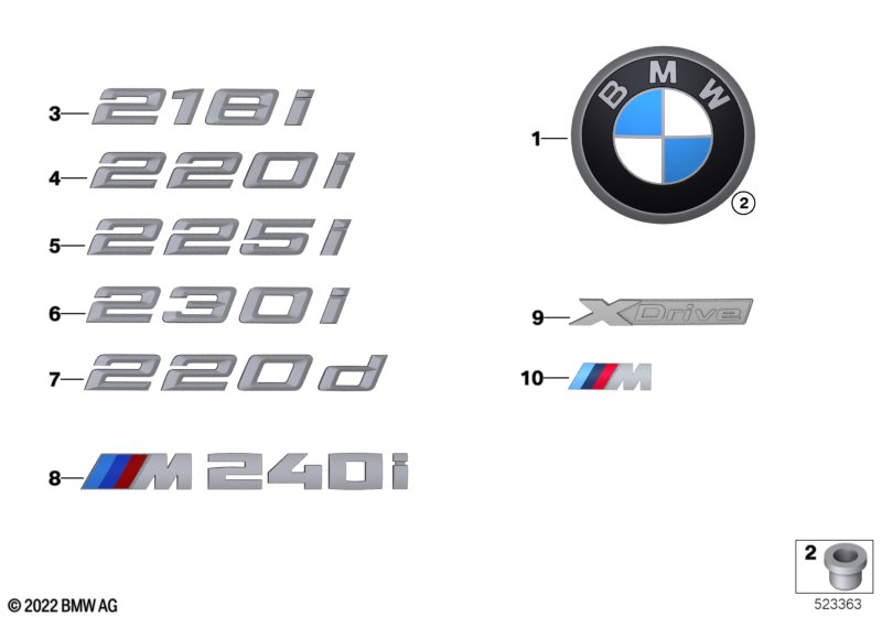 Emblematy / Ciągi napisów  (51_Z819) dla BMW 2' G42 220d Cou ECE