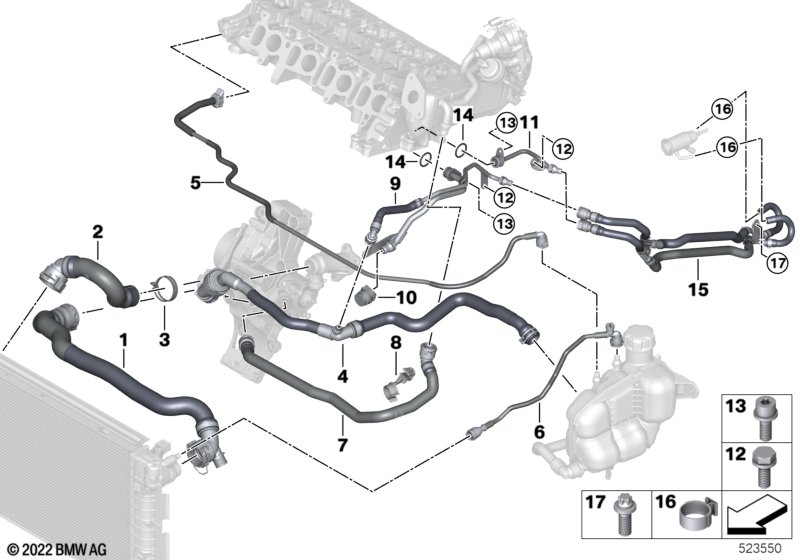 Węże płynu chłodzącego układu chłodzenia  (17_1218) dla BMW 2' F46 Gran Tourer LCI 218d Gra ECE
