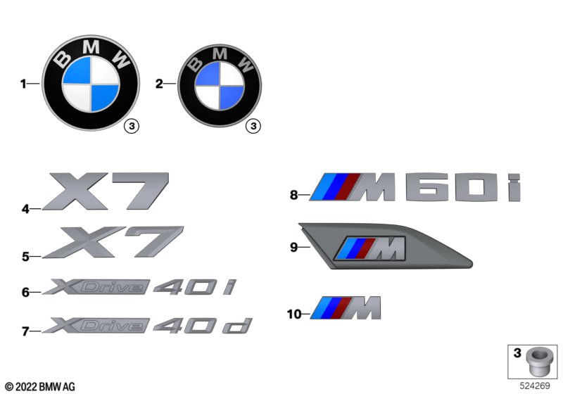 Emblematy / Ciągi napisów  (51_B500) dla BMW X7 G07 LCI X7 40dX SAV ECE