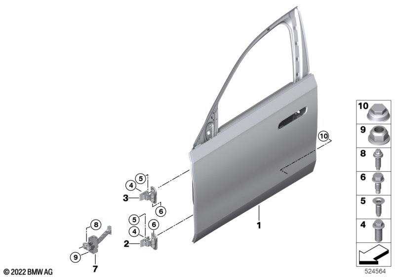 Drzwi przednie, zawias/hamulec  (41_3942) dla BMW 7' G70 i7 eDrive50 Lim ECE