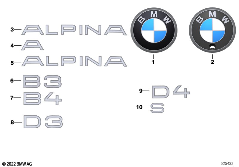 Emblematy / Ciągi napisów  (51_B572) dla BMW 4' G26 Gran Coupé BMW ALPINA D4s Gra ECE