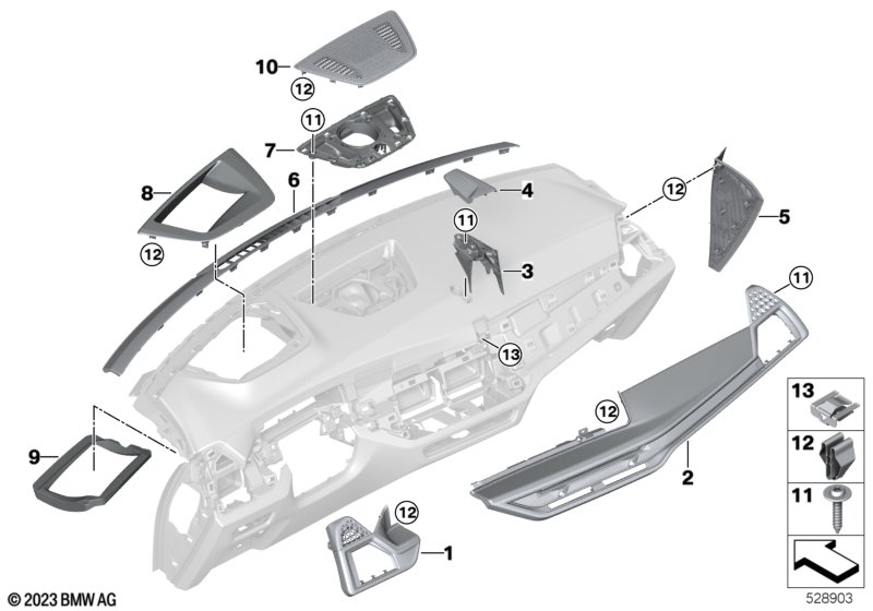 Elementy dod. tablicy przyrządów u góry  (51_B976) dla BMW X6 G06 LCI X6 40iX SAC ECE