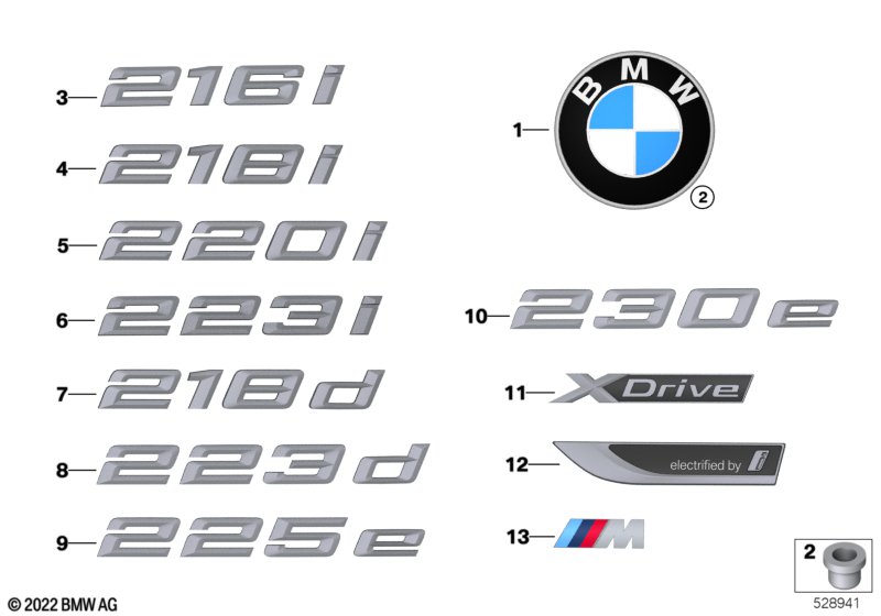 Emblematy / Ciągi napisów  (51_Z834) dla BMW 2' U06 Active Tourer 223dX Act ECE