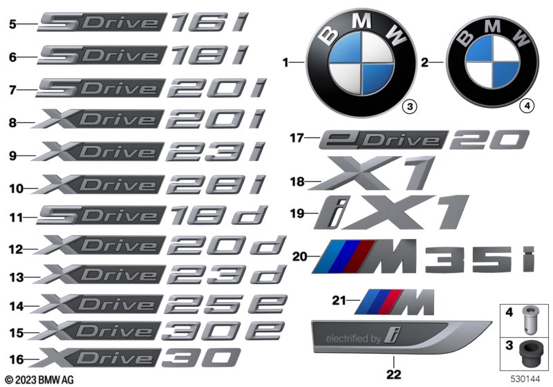 Emblematy / Ciągi napisów  (51_B456) dla BMW X1 U11 X1 23iX SAV ECE