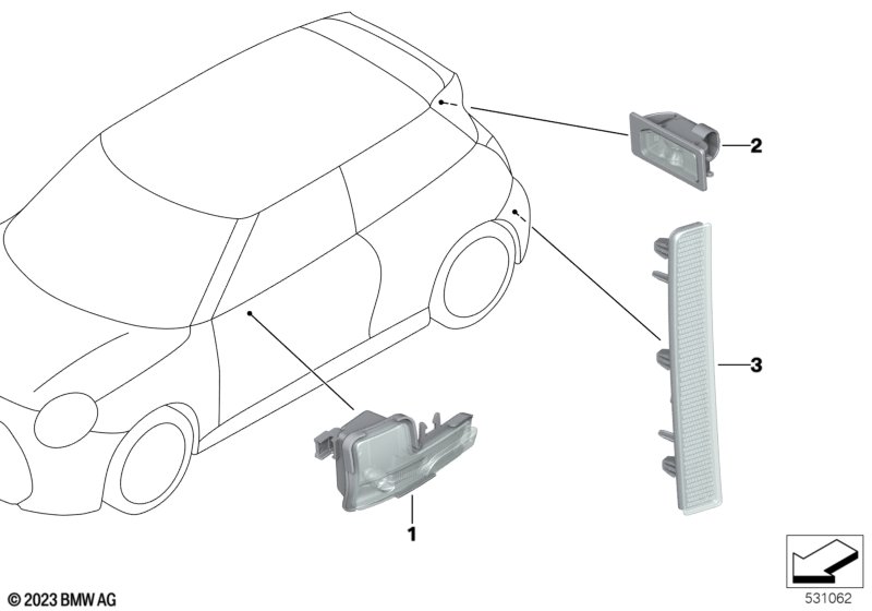 Dodatkowy kierunkowskaz/ oprawa zew.  (63_2592) dla MINI Cooper J01 Cooper E 3-drzwiowy ECE