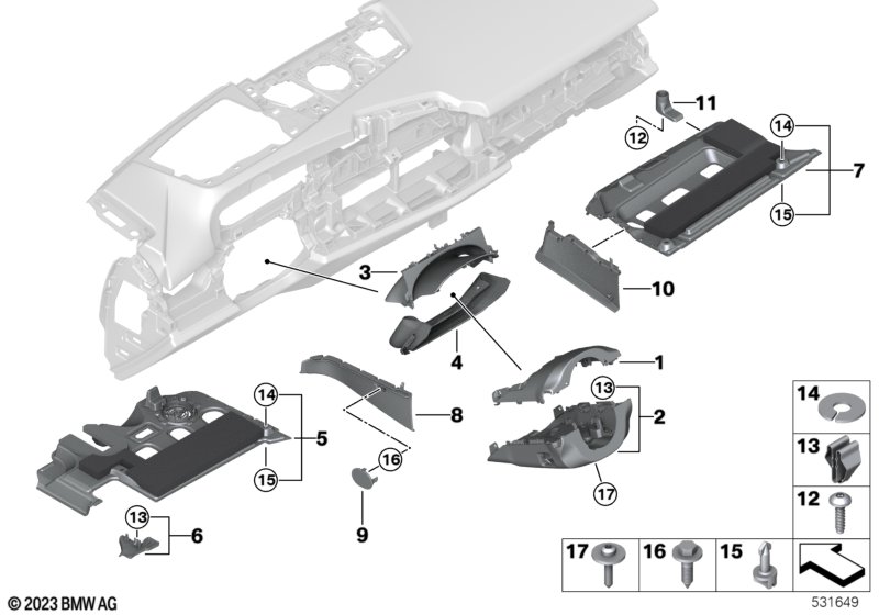 Elementy dod. tablicy przyrządów na dole  (51_C139) dla BMW 5' G60 i5 M60 xDrive Lim ECE