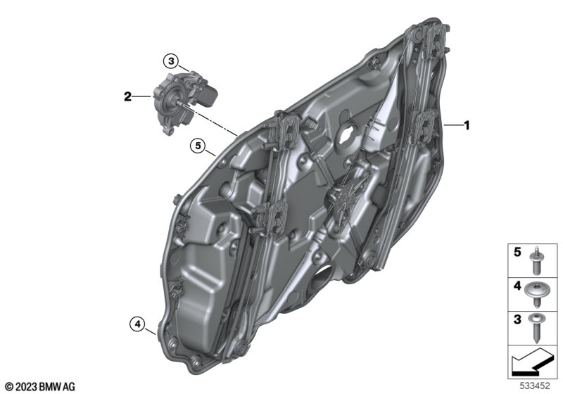Mechanizm szyby drzwi przednich  (51_C196) dla BMW 5' G60 i5 xDrive40 Lim ECE