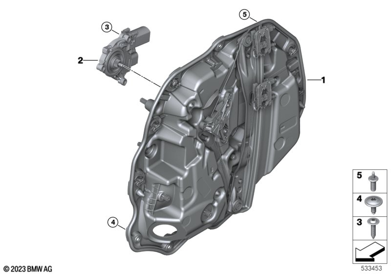 Mechanizm szyby drzwi tylnych  (51_C197) dla BMW 5' G60 i5 xDrive40 Lim ECE