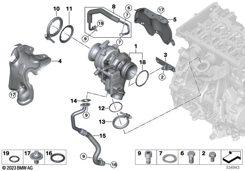 Turbosprężarka ze smarowaniem  (11_7436) dla BMW 1' F40 116d 5-d ECE