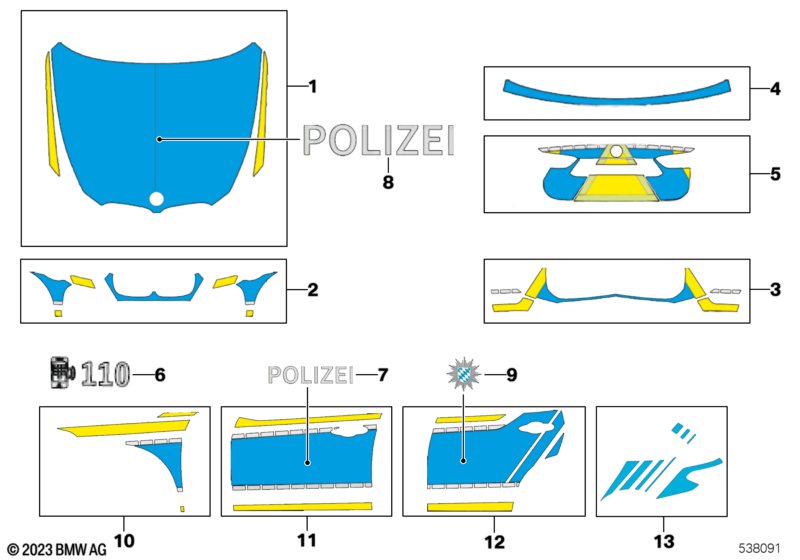 Okleina policja Bawaria niebieska  (51_C624) dla BMW X1 F48 LCI X1 18i SAV ECE