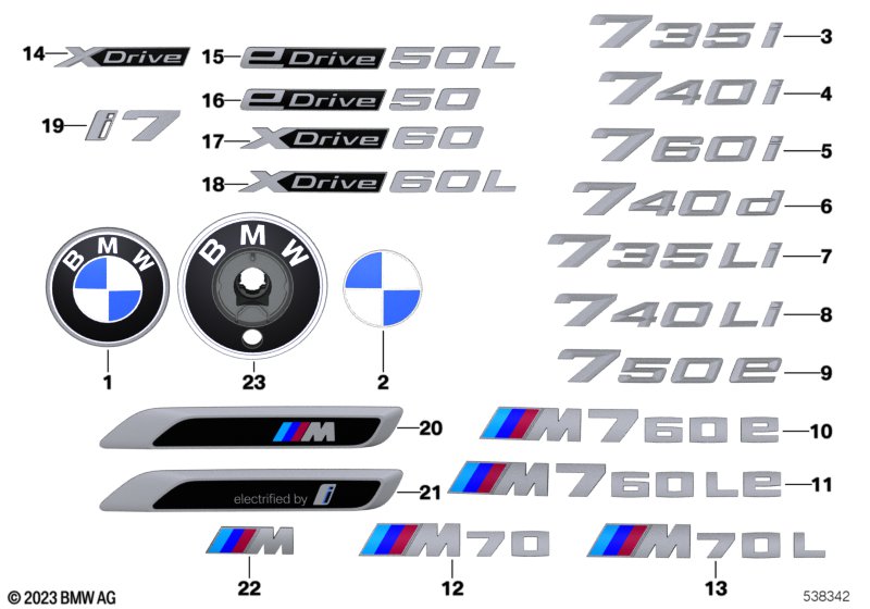 Emblematy / Ciągi napisów  (51_B463) dla BMW 7' G70 i7 xDrive60 Lim ECE