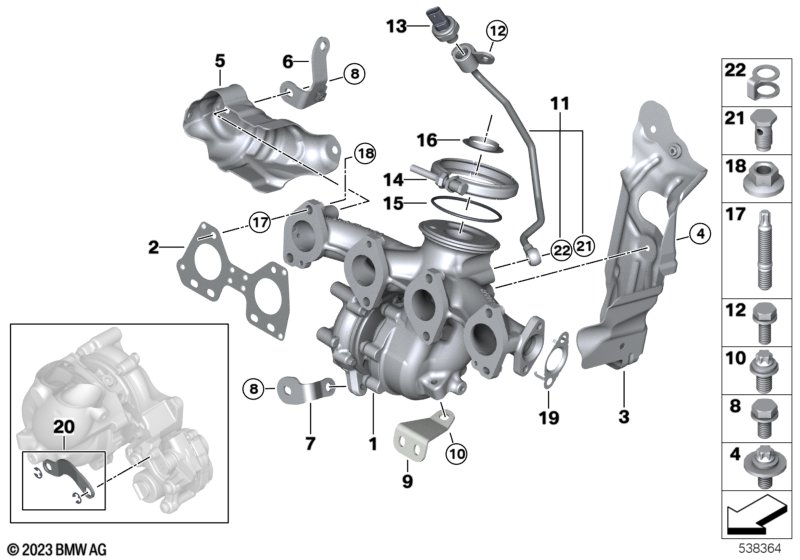 Turbosprężarka z kolektorem wylotowym  (11_8026) dla BMW X2 F39 X2 25dX SAC ECE