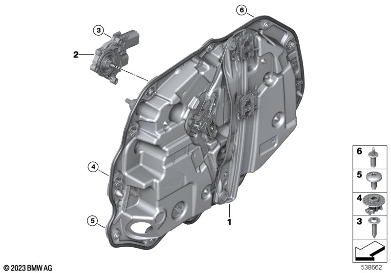 Mechanizm szyby drzwi tylnych  (51_C649) dla BMW 5' G68 530Li Lim ECE